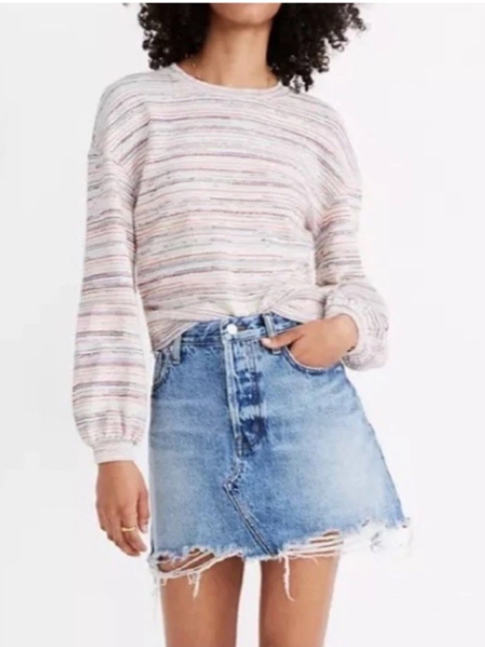 Madewell | Bubble Sleeves Crop Top Womens Size L Beige Pullover